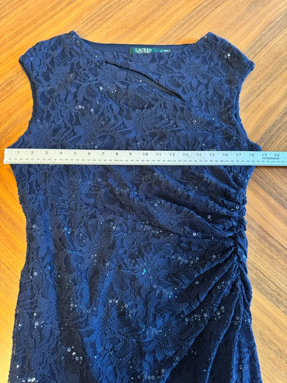 Lauren Ralph Lauren Navy Lace Sequin Gown Maxi Dress Size 14 Elegant - Picture 7 of 13